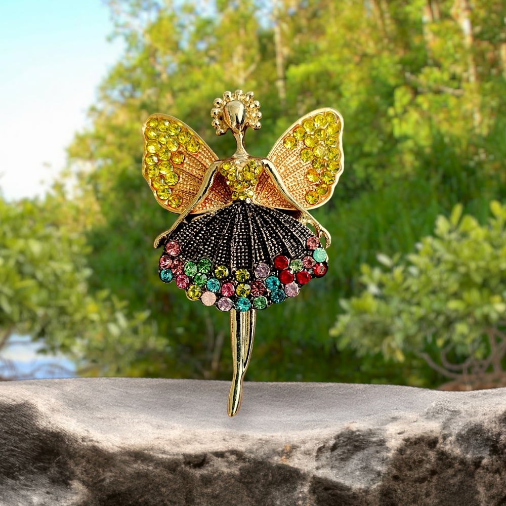 Gold Multicolor Fairy Ballerina Brooch - Women Jewelry
